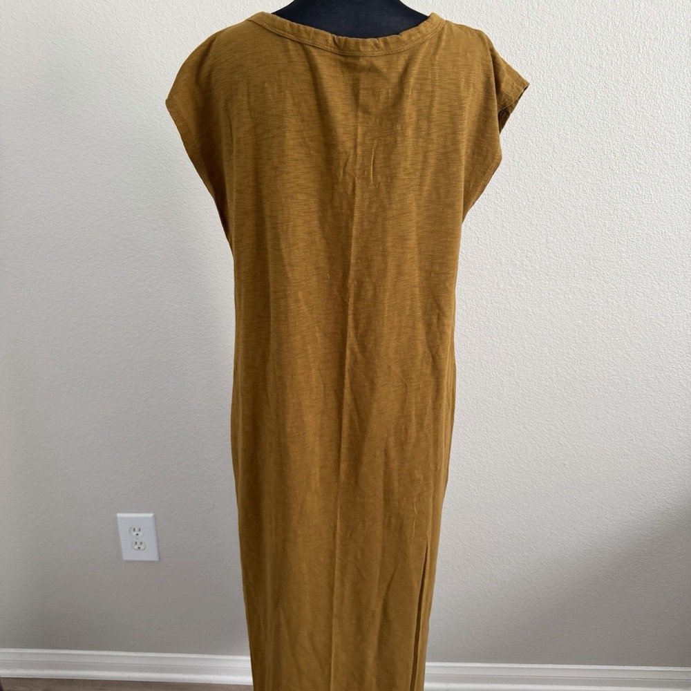 Large Mustard Midi Lounge Dress Minimalist Casual Boho Coastal Resort Earthcore - Picture 7 of 10